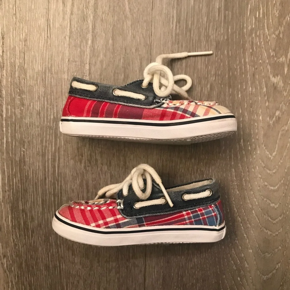 SPERRY Bahama‎ Crib Plaid Canvas Lace Up Boat Shoes Baby Size 4M (4 Months).​